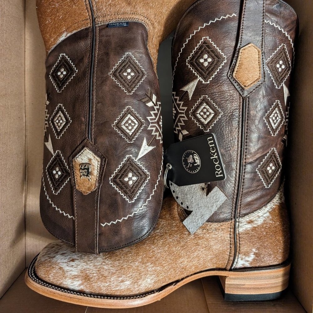 RockEm Cowhide Cowboy Boots